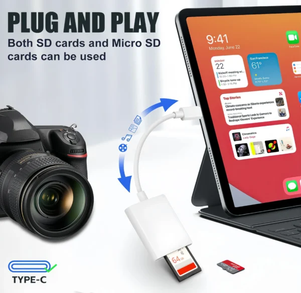 USB C SD Card Reader, Type C SD Card Reader, Supports SD and MicroSD Memory Card Adapters