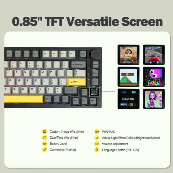 S15f6d7a248164bb4bab06eeff9d8966bD.webp Ajazz AK820 Pro 75% Gasket-mounted Bluetooth 5.1/2.4G Wireless/Wired Mechanical Keyboard with TFT Screen for Mac/Win