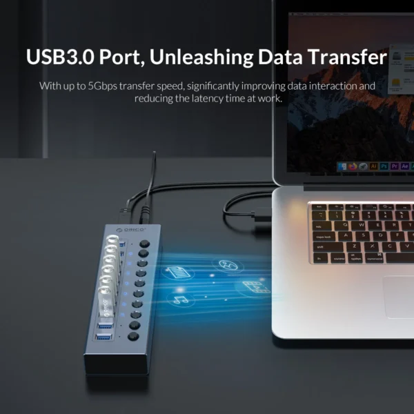 ORICO Powered USB Hub Splitter Socket with Multi USB 3.0 Port Slot Plug On-Off Key Switch Dock Power Strip Adapter for PC Laptop