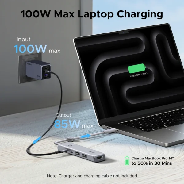 UGREEN 5-in-1 USB HUB Type-C to 4K60Hz HDMI USB3.2 Gen2 10Gbps Data Transfer USB2.0 PD100W for Laptop MacBook Samsung HP Dell
