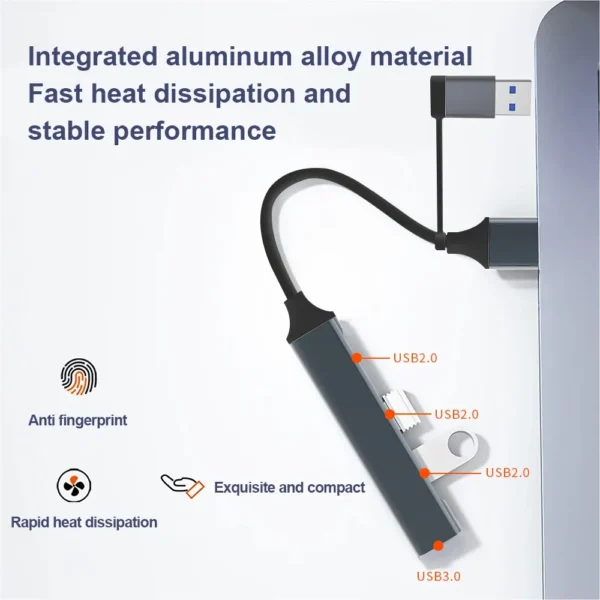 S3c96e9ede21d4653b1466b4db53b3a1fD.webp USB C Hub USB Hub 3.0, Aluminum 4 in 1 USB Extender, USB Splitter with USB 3.0, 3 X USB 2.0 and 1 USB C Ports USB Distributor
