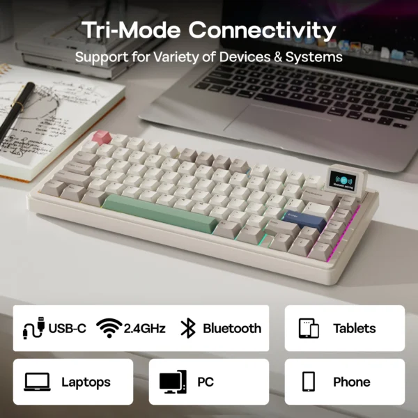 EPOMAKER RT82 QMK/VIA 75% US QWERTY Layout Hot-Swap Gasket Wired/BT 5.0/2.4GHz Wireless Mechanical Keyboard with LCD Screen