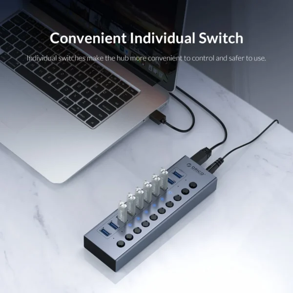 ORICO Powered USB Hub Splitter Socket with Multi USB 3.0 Port Slot Plug On-Off Key Switch Dock Power Strip Adapter for PC Laptop