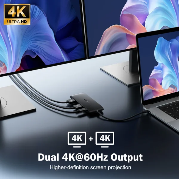 Lemorele 4K USB-C Hub 7 Ports Docking Station USB Hub Adapter USB C to Dual HDMI 4K@60Hz for Windows MacBook Air Laptop