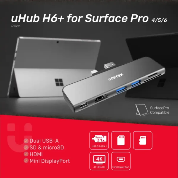 S90782518e2224af38102b04dd2872a6fe.webp Unitek USB 3.0 HUB for Microsoft Surface Pro Mini Display Docking Station 4K HDMI Micro SD/SD Card Reader Adapter