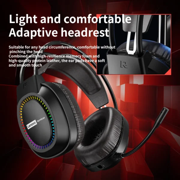 Lenovo Over-Ear Headphones with Microphone, Gaming Headphones with Rgb Lighting, Cool Lights, Suitable for Desktop Computers and Laptops