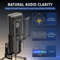FIFINE USB Streaming Microphone with Pop Filter,Condenser Mic Set with Tap-to-Mute&Vol Control for PC,Recording,YouTube-K669PRO1