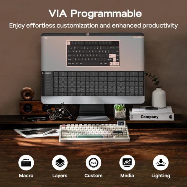 EPOMAKER RT82 QMK/VIA 75% US QWERTY Layout Hot-Swap Gasket Wired/BT 5.0/2.4GHz Wireless Mechanical Keyboard with LCD Screen