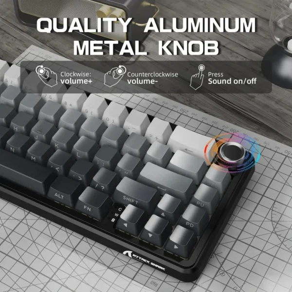 Sd5621359553a46a383920f9cd7a971fah.webp Attack Shark X66 Gasket Wireless Mechanical Gaming Keyboard with Volume Knob RGB Backlit Side Printed PBT Keycaps