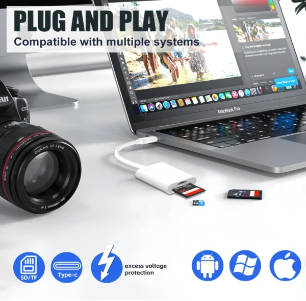 USB C SD Card Reader, Type C SD Card Reader, Supports SD and MicroSD Memory Card Adapters
