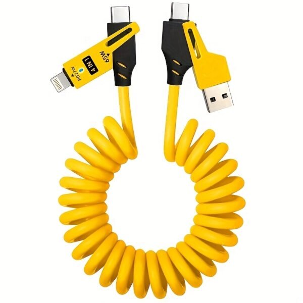 65W Multi-Connector 4-in-1 Spring-Style Fast-Charging Data Cable – 149.35cm