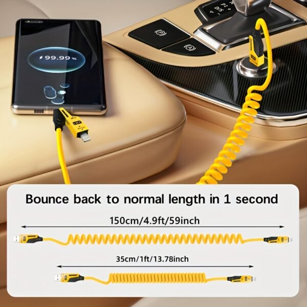 65W Multi-Connector 4-in-1 Spring-Style Fast-Charging Data Cable – 149.35cm