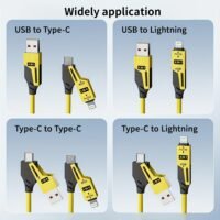 65W Multi-Connector 4-in-1 Spring-Style Fast-Charging Data Cable – 149.35cm
