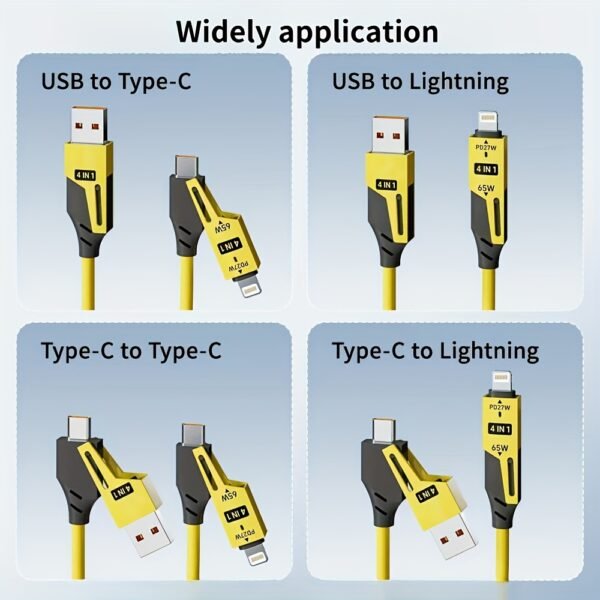 65W Multi-Connector 4-in-1 Spring-Style Fast-Charging Data Cable – 149.35cm